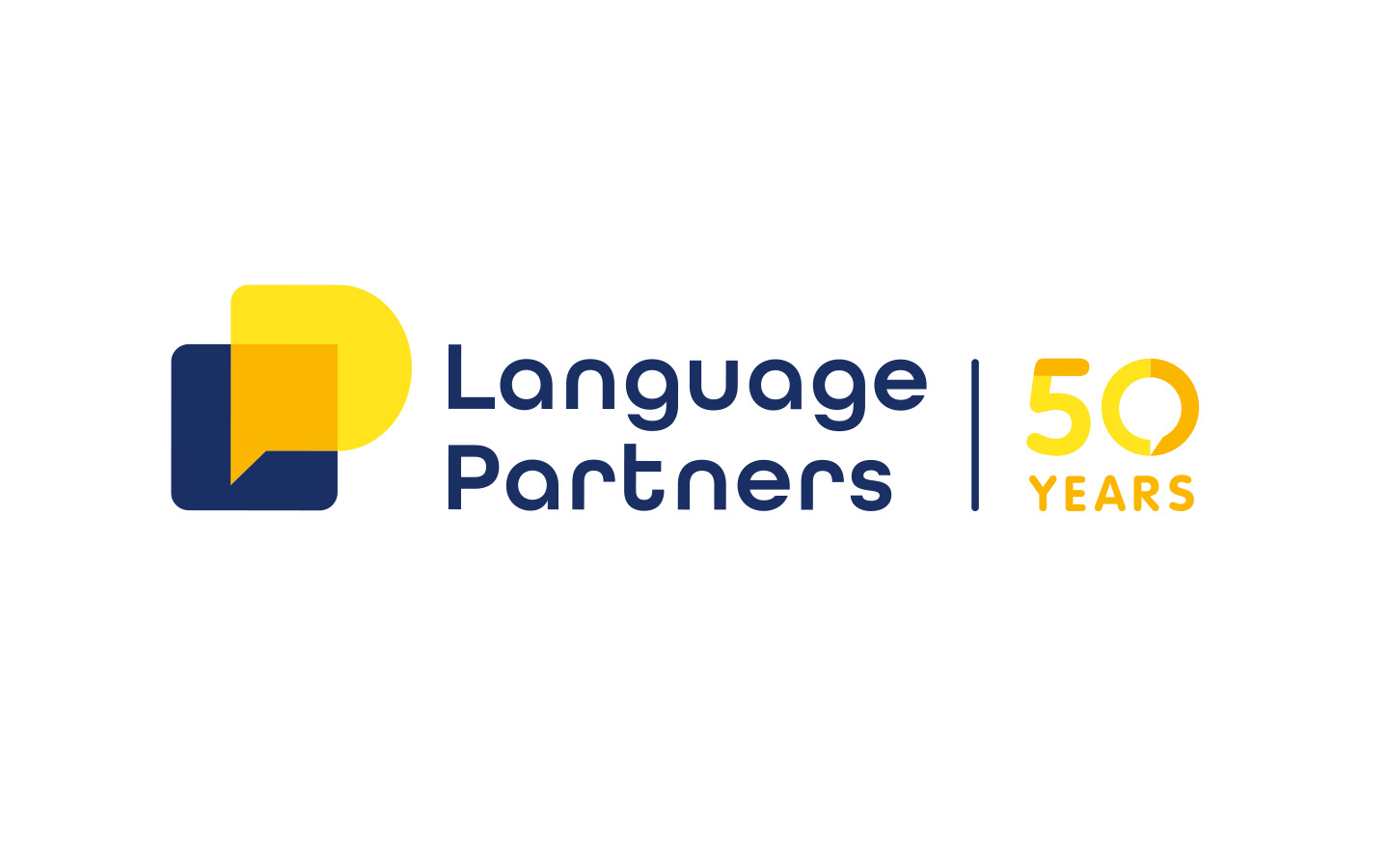 Logo met nieuwe huisstijl ter ere van het 50-jarig jubileum – Language Partners
