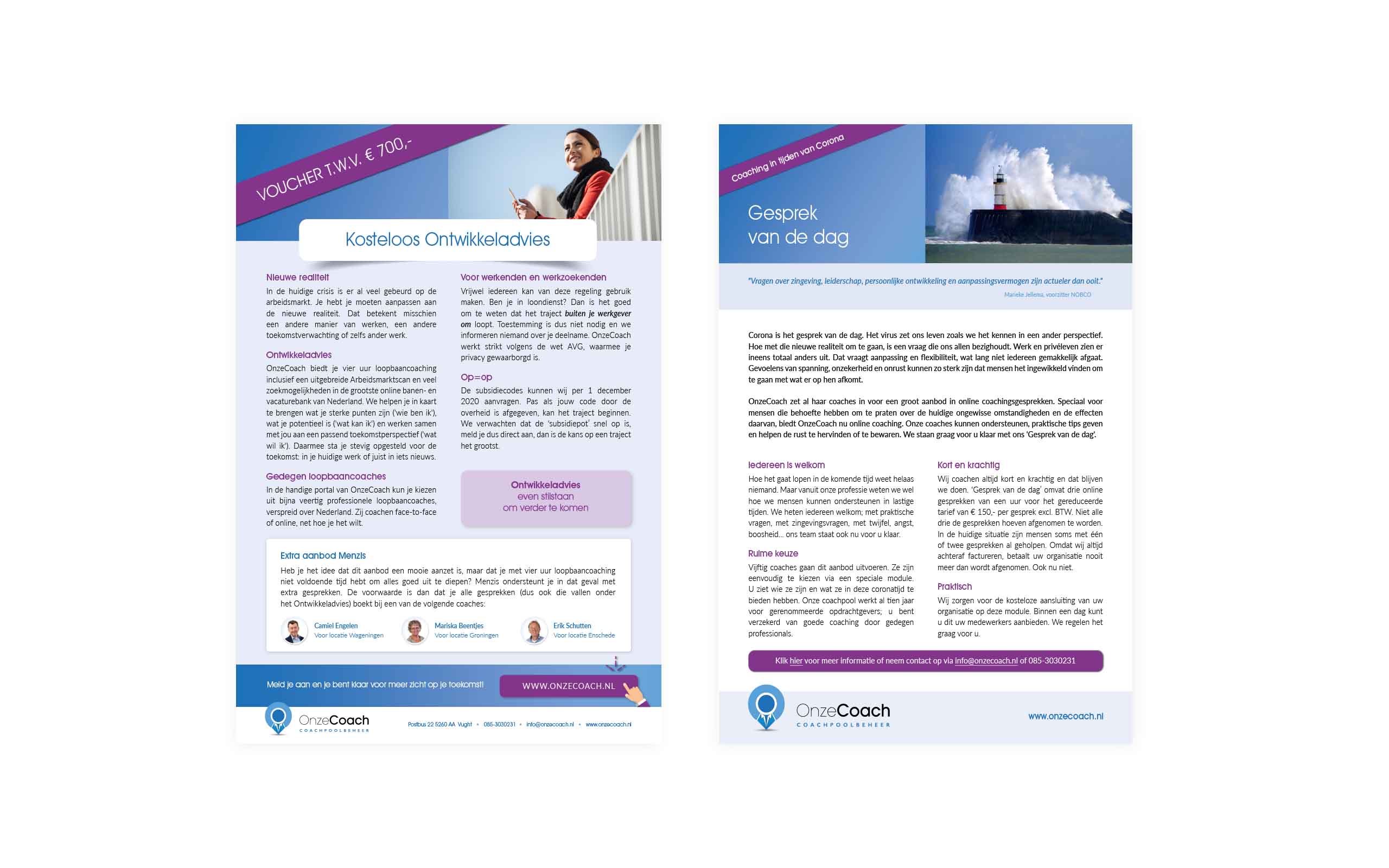 Leaflets OnzeCoach web pdf; digitale pdf; interactieve pdf, leaflet, leaflet a4, leaflet a5, onzecoach, onze coach, coaching, ontwikkeladvies, drukwerk, grafische vormgeving, grafisch ontwerp, huisstijl, logo